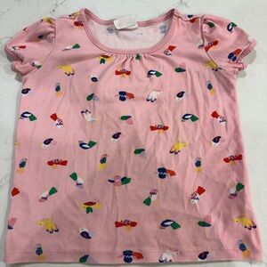Hanna Andersson Pink Tee with Colorful Bird Pattern